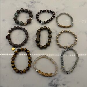 9 Mixed Brown and Gold Beaded Bracelets-Women Jewelry